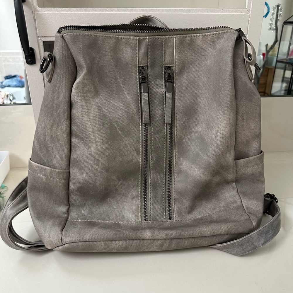 Faux leather gray backpack purse